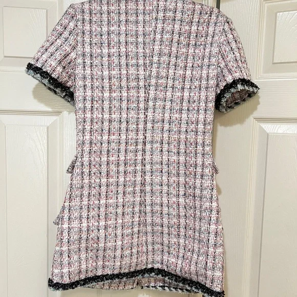 women Sz medium Enchanted Tweed mini Shirtdress quite luxury‎ old money pockets - Picture 6 of 16